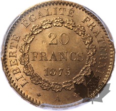 FRANCE-1875-A-20 FRANCS-GENIE-PCGS MS65
