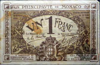 MONACO-1920-1 FRANC-BRUN-SERIE A-SUP