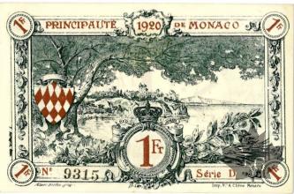 MONACO-1920-1 FRANC BLUE-SERIE D-avec N°