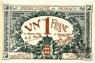 MONACO-1920-1 FRANC BLUE-SERIE D-avec N°