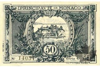 MONACO-1920-50 CENTIMES-BLUE-SERIE A-avec N°