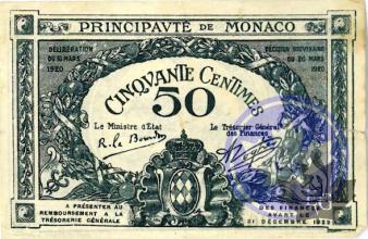 MONACO-1920-50 CENTIMES-BLUE-SERIE F