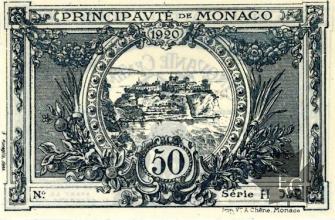 MONACO-1920-50 CENTIMES-BLUE-SERIE H-Sans N°
