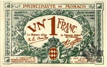 MONACO-1920-1 FRANC-BLUE-SERIE A-avec N°