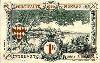 MONACO-1920-1 FRANC-BLUE-SERIE A-avec N°