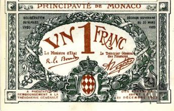 MONACO-1920-1 FRANC-BLUE-SERIE A-sans N°-NEUF