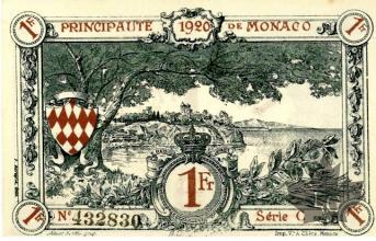 MONACO-1920-1 FRANC BLUE-SERIE C-avec N°