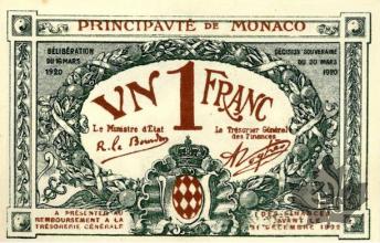 MONACO-1920-1 FRANC BLUE-SERIE C-avec N°