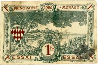 MONACO-1920-1 FRANC-ESSAI BLEU-TTB+