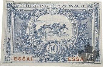 MONACO-1920-50 CENTIMES-BLUE-ESSAI-NEUF