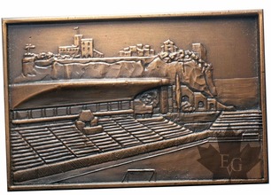 1986-plaque STADE LOUIS II-bronze- 52 X 80 mm- avec boîte