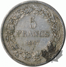 BELGIQUE-1847-5 FRANCS-TTB