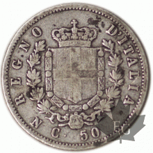 ITALIE-1862N-50 Centesimi-Vittorio-Emanuele-II-Napoli-B