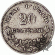 ITALIE-1863M-20 Centesimi-Vittorio-Emanuele-II-MILANO-TTB