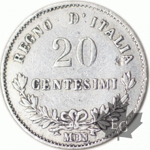 ITALIE-1863M-20 Centesimi-Vittorio-Emanuele-II-MILANO-TTB-SUP