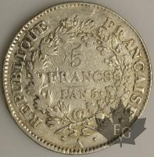 FRANCE-1796-5 Francs An 5A Union et Force  pr. TTB