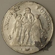 FRANCE-1798-5 Francs An 7A Union et Force  TTB/SUP