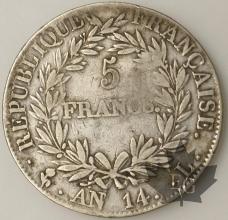 FRANCE-1805-5 Francs An 14L Empereur TB+