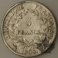 FRANCE-1808B-5 Francs tête laurée RÉPUBLIQUE TB-TTB