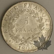 FRANCE-1809L-5 Francs tête laurée EMPIRE TTB à SUP