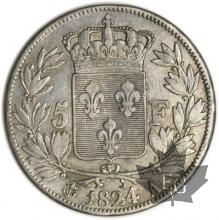 FRANCE-1824A-5 Francs Charles X TBTTB