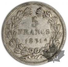 FRANCE-1831B-5 Francs Louis-Philippe  G. 677a  pr. TTB