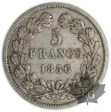 FRANCE-1836A-5 Francs Louis-Philippe  G. 678  TTB