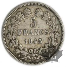 FRANCE-1843BB-5 Francs Louis-Philippe  G. 678   pr. TTB
