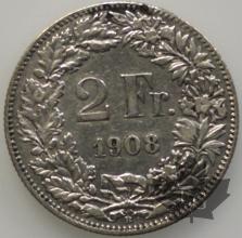 SUISSE-1908-2 Francs-qTTB