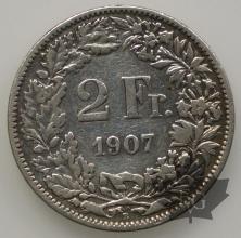 SUISSE-1907-2 Francs-TTB