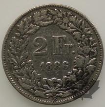 SUISSE-1886-2 Francs TB-TTB