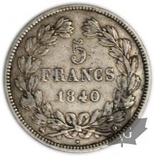 FRANCE-1840B-5 Francs Louis-Philippe  G. 678  TTB+