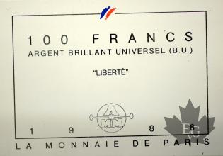 FRANCE-1986-100 FRANCS- LIBERTE