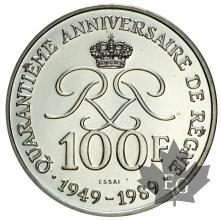 MONACO-1989-100 FRANCS-ESSAI ARGENT