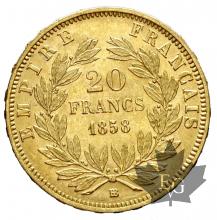 FRANCE-1858BB-20 FRANCS-NAPOLEON III-SUP-FDC