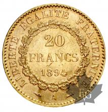 FRANCE-1894-20 FRANCS-III REPUBLIQUE-SUP-FDC