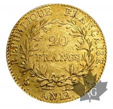 FRANCE-1803-AN12A-20 FRANCS-PREMIER CONSUL-SUP