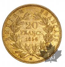 FRANCE-1856BB-20 FRANCS-NAPOLEON III-TTB-TÊTE DE CHIEN-ABEILLE