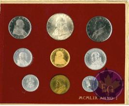 VATICAN-1959-SÉRIE ANNO I-9 monnaies avec 100 Lire or-FDC