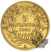 FRANCE-1854A-5 FRANCS-NAPOLÉON III-TTB-TRANCHE LISSE