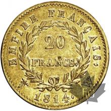 FRANCE-1814W-20 FRANCS-NAPOLÉON EMPEREUR-TTB