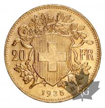 SUISSE-1935B-20 FRANCS-HELVETIA-prFDC