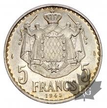 MONACO-1945-LOUIS II-5 Francs Essai Argent-FDC