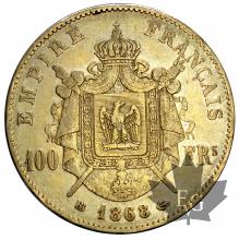 FRANCE-1868BB-100 FRANCS-TTB+