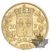 FRANCE-1824-20 FRANCS-LOUIS XVIII-TTB