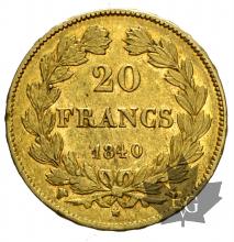 FRANCE-1840W-20 FRANCS-LOUIS PHILIPPE-TTB+