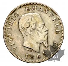 ITALIE-1863-1 LIRA-VITTORIO EMANUELE II-MILAN-TTB