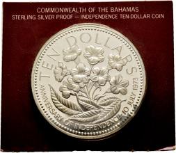 BAHAMAS-1973-10 DOLLARS-INDEPENDENCE-PROOF-BE