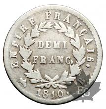 FRANCE-1810B-DEMI FRANC-NAPOLÉON EMPEREUR-TB
