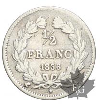 FRANCE-1836A-1/2 FRANC-LOUIS PHILIPPE-TB-TTB